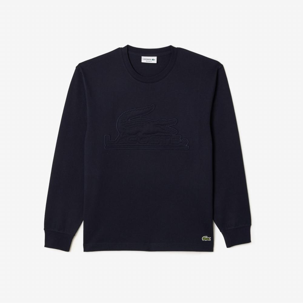 

LACOSTE Мужская футболка из плотного джерси с длинным рукавом из крокодиловой кожи [Тёмно-синий]