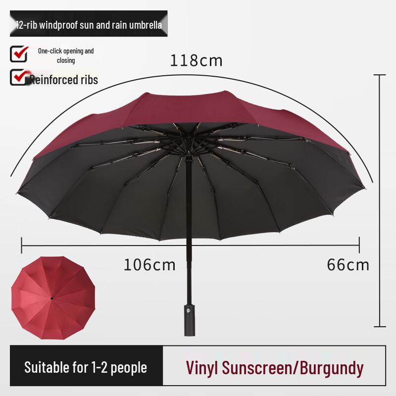 Xinyuxuan Czarny Parasol z 12 Żebrami z Powłoką Ochronną UV