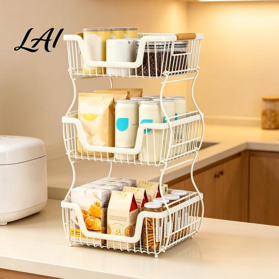 Office Desk Storage Shelf 2/3 Layer Countertop Organizer Rack Heavy Duty Fruit Basket Stand Sturdy Desktop Space Saving Carbon Steel Rack