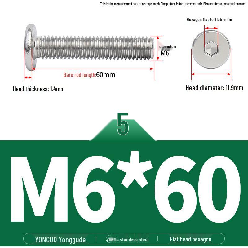 304 Stainless Steel Ultra-Thin Flat Head Hex Socket Bolt, M2-M12
