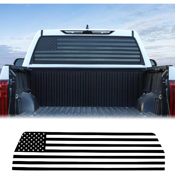 Aunginsy Rear Window Glass Panel Decal Trim Compatible with Toyota Tundra 2022-2025 Car Rear Tailgate Window Panel Precut Vinyl Decal American Flag Black(usa Flag)