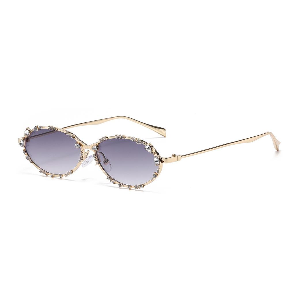 Oval frame set with diamonds, Millennium Spice Girl personalized sunglasses, high-end elegant plain women's sunglasses