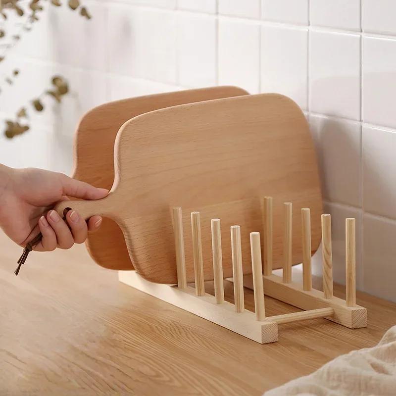 Kitchen Dish Drain Rack Dinnerware Storage Organizer Tray Plate Drying Shelf Wooden Book Cups Display Stand Drainer Holders