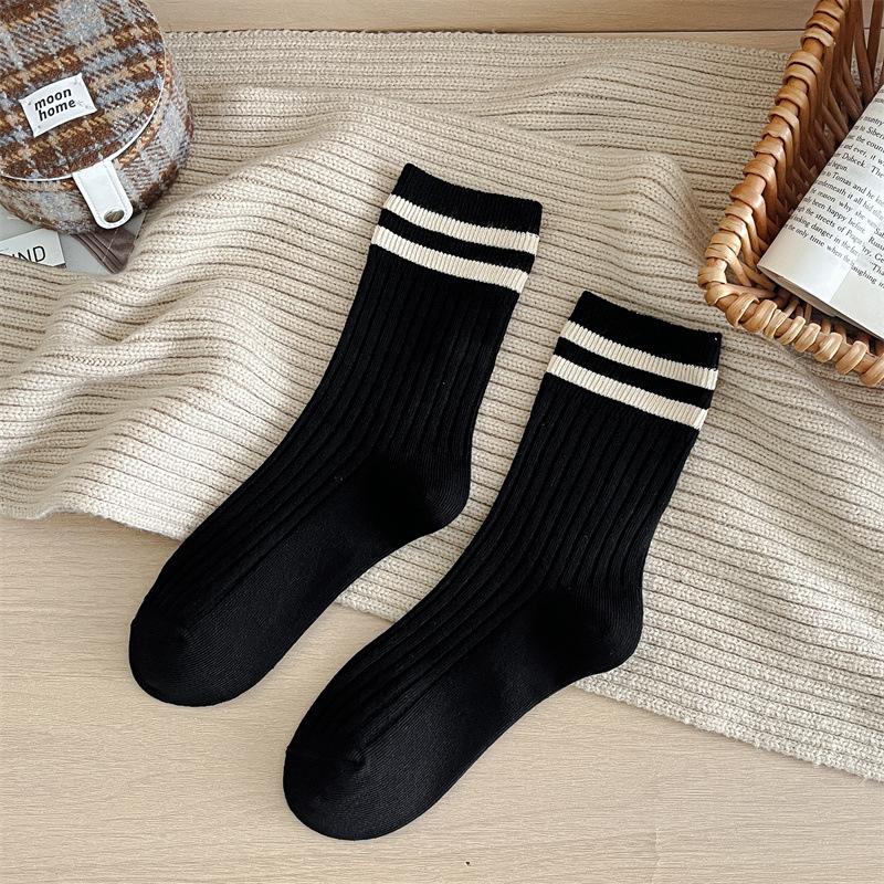 Spring and Autumn Mid-calf Cotton Socks for Women, Anti-odor Double-needle Pile Socks, Long Stockings for Warmth In Autumn and Winter