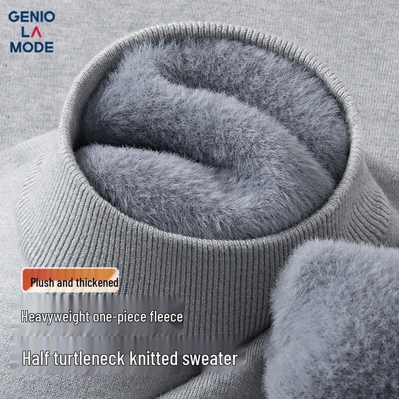 GENIOLAMODE Мужской вязаный свитер с плюшевой подкладкой и полувысоким воротником M