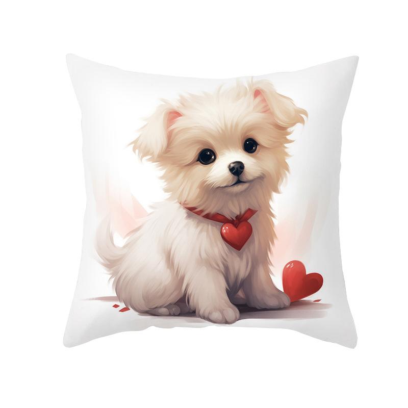 Valentine's Day Love Animal Cushion Cover Cute Pet Cute Puppy Print Sofa Cushion Cover New Cushion Cover