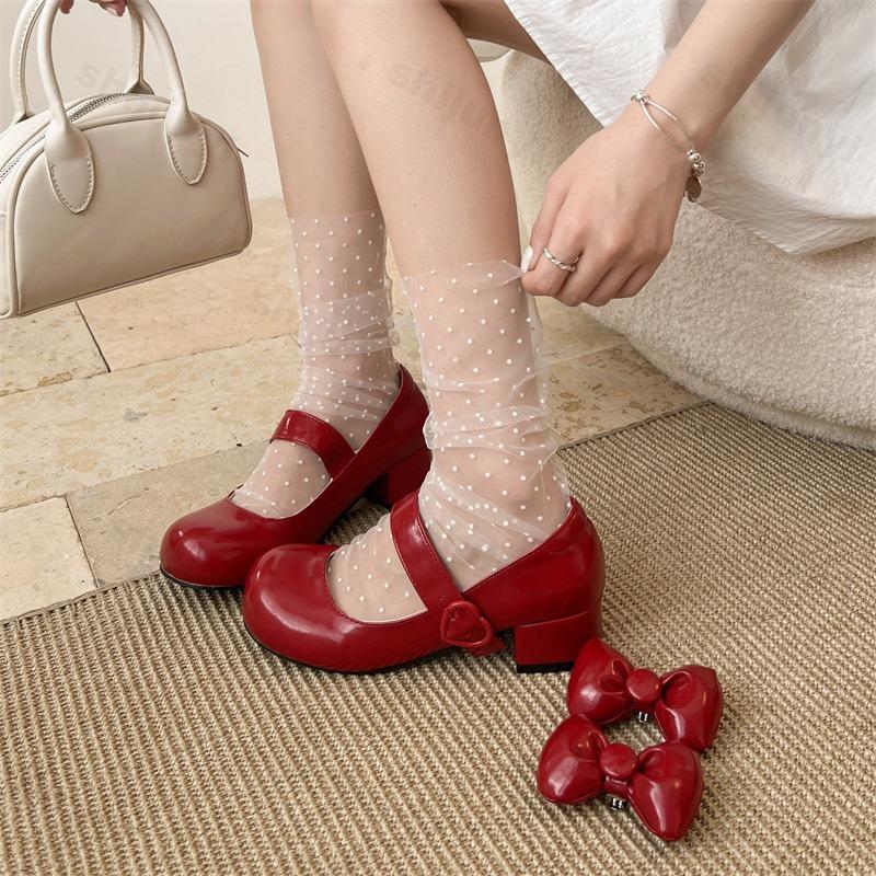 Fashion Fashion Bow Designed Thick Heel Shallow Mouth Single Shoes Women's Summer 2025 New Comfortable Casual Mary Jane Round Toe Pumps