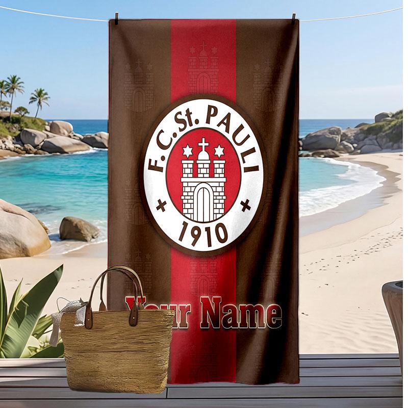 FC St. Asciugamano da Spiaggia Stampato Personalizzato Pauli Logo Calcio Supporto Nome Personalizzato Testo Asciugamano Assorbente Per Sport Viaggio Regalo Speciale