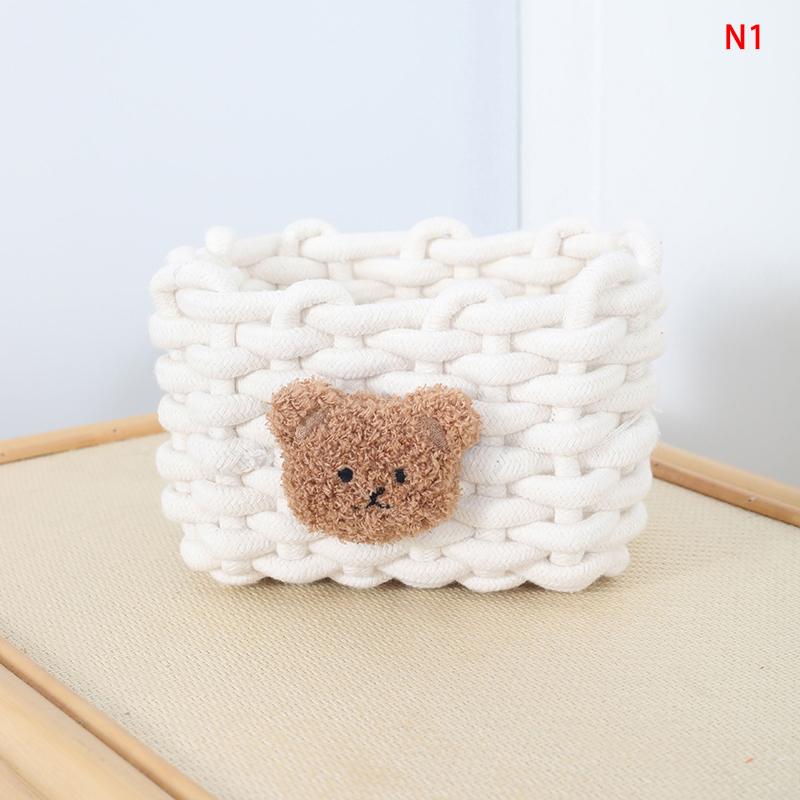 Handmade Woven Cotton Rope Storage Basket Cartoon Animals Little Bear Kids Toys Cosmetics Desktop Organizer Sundries Storage Box