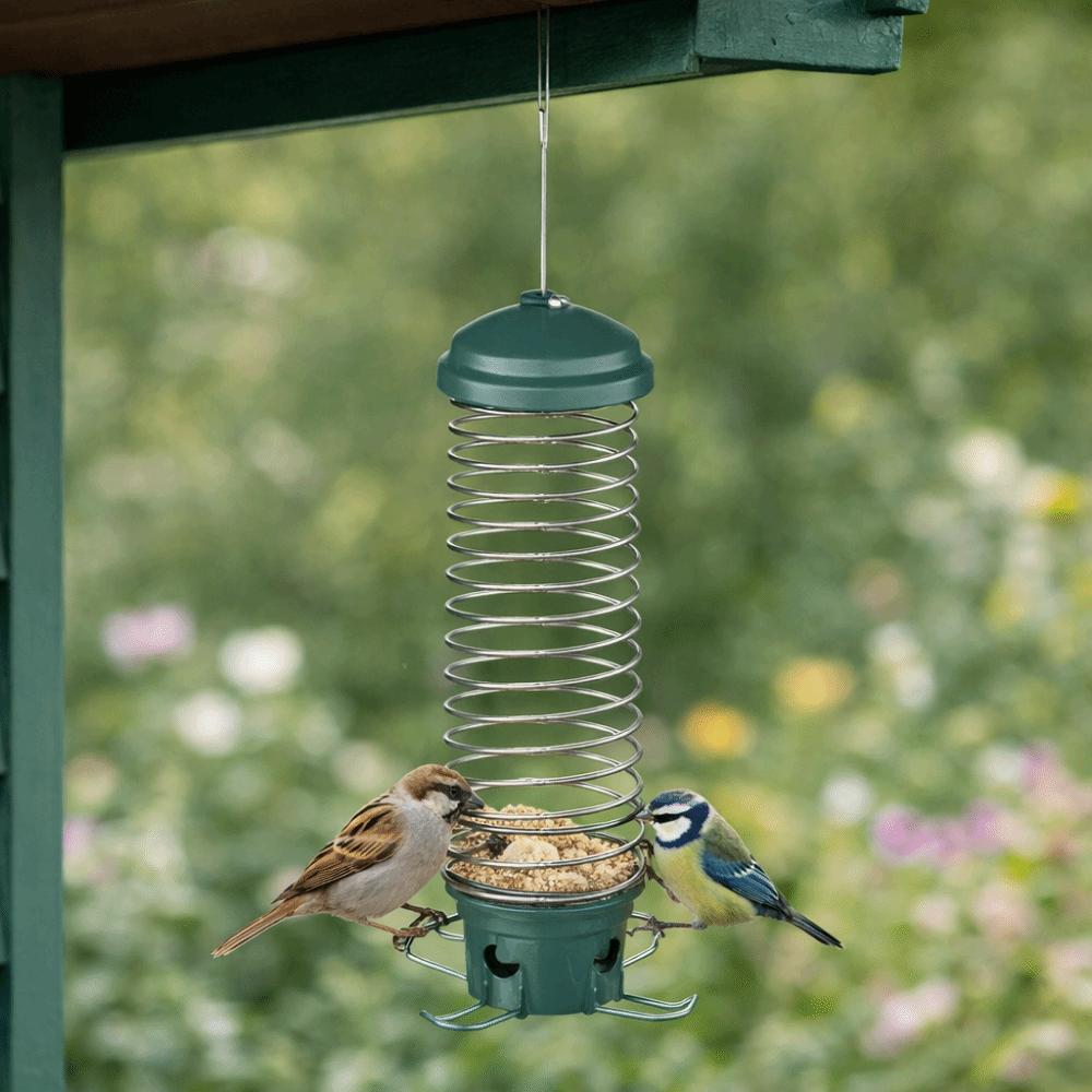 Squirrel Proof Spiral Coil Bird Feeder Metal Bite Resistant Hanging Hummingbird Feeder Heavy Duty Bird Food Container