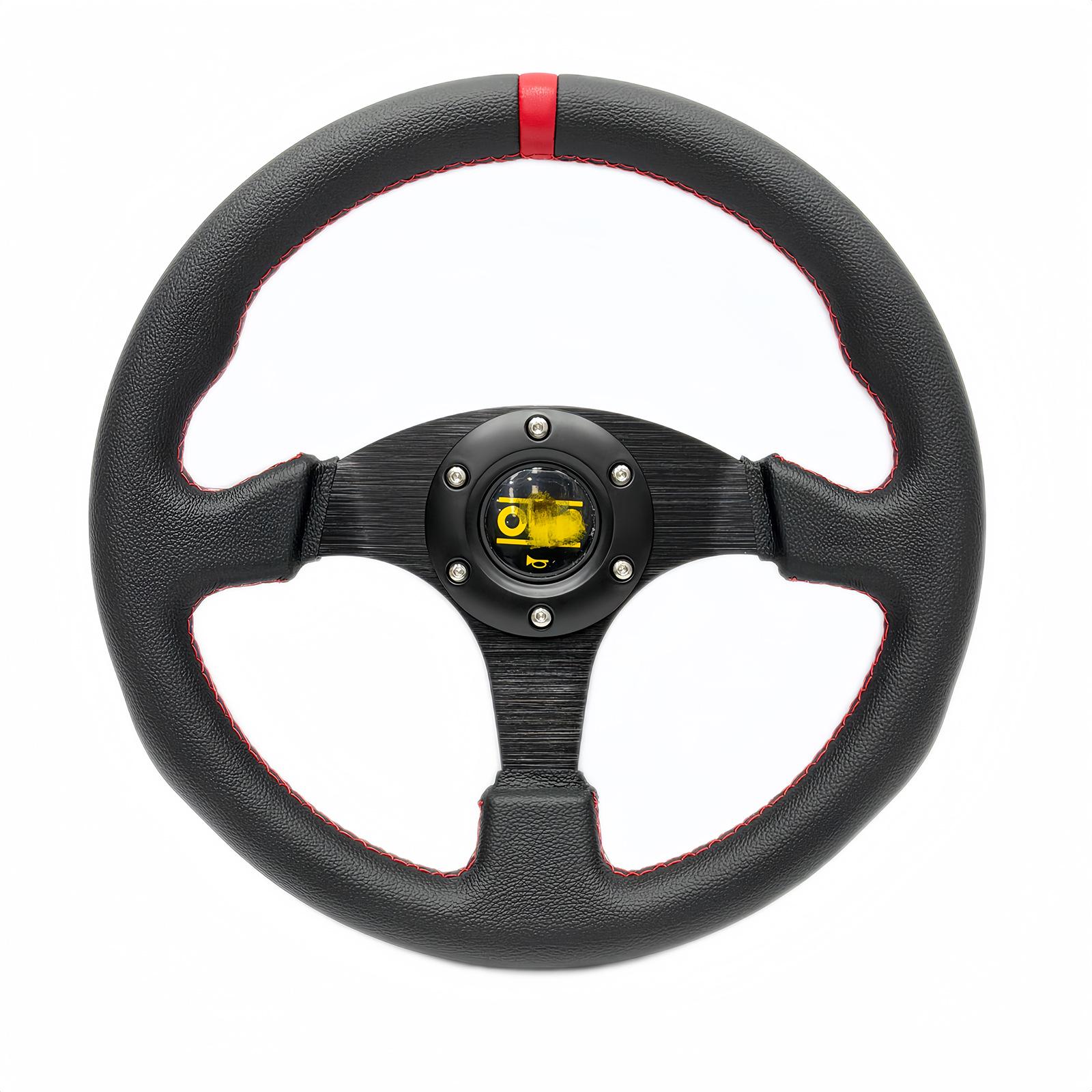 

13 Universal Racing Steering Wheel, Flat Bottom, OMP/DIY, Genuine Leather