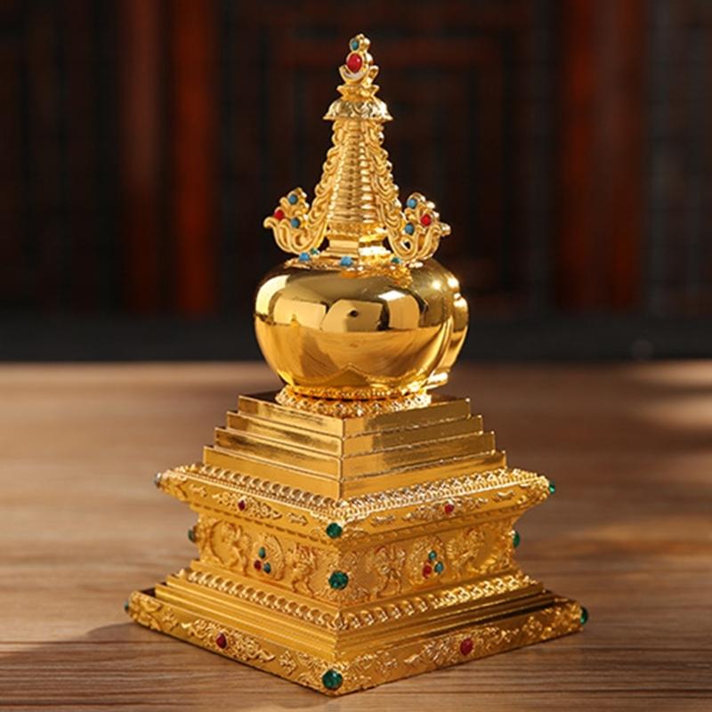 Tibetan Pearls Stupa Metal Buddhas Pagoda Statue Meditations Desk Decorative Ornament for Home and Office Spirituality