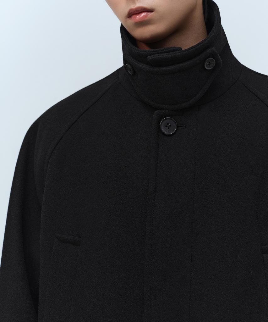 Musinsa Standard Wool Blend Oversized Muff Pocket Half Balmacaan Coat [Black]