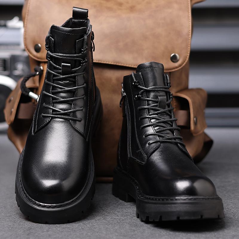 First Layer Cowhide Martin Boots Men's Genuine Leather Winter Fur Integrated Men's Boots Casual Wool Men's Leather Boots High Top Men's Shoes