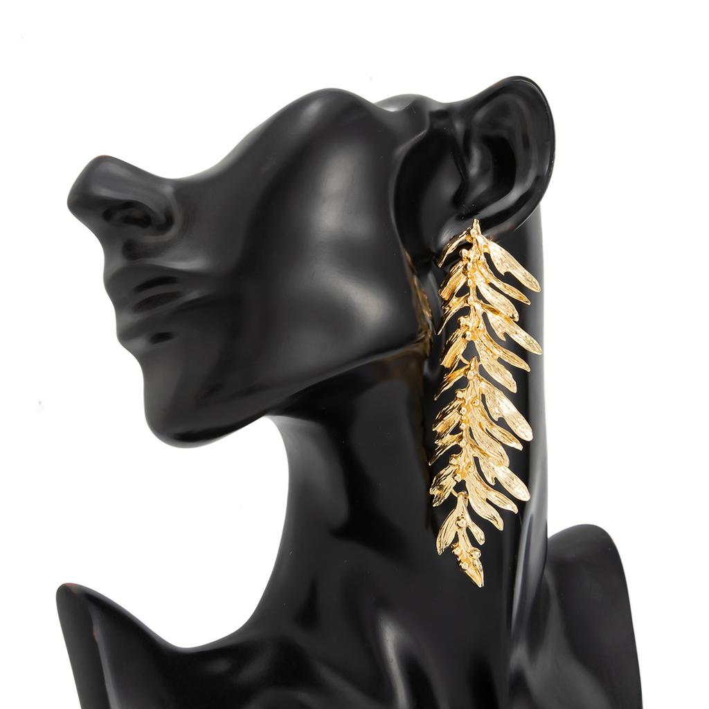 Fashion Creative Metal Wheat Ears Y-Shaped Long Necklace, Design Sense Geometric Leaf Tassel Necklace Women