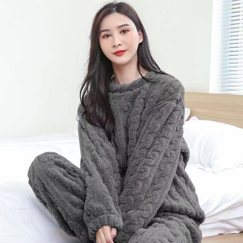 Winter New Couples Pajamas Homewear Suit Men and Women Shu Cotton Fall and Winter Coral Velvet Pajamas Thickened Warm Homewear