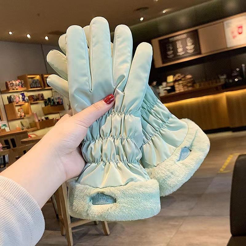 Gloves Winter Ladies Warm Cute Touch Screen Riding Electric Car Cold Plus Velvet Thickened Windproof Cotton Gloves