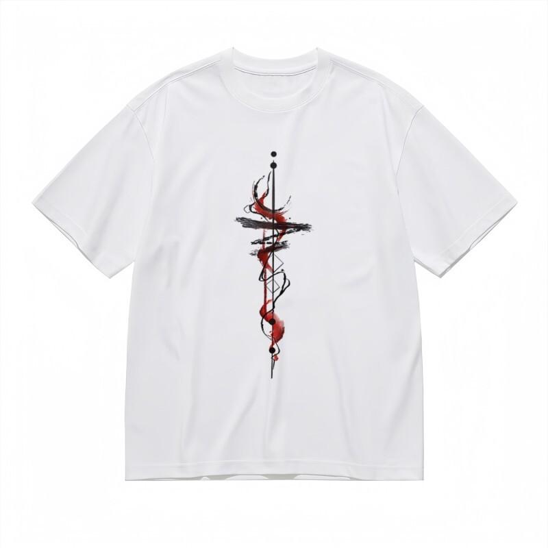Men's All-Season Classic T-Shirt Edgy Geometric Splash Contrast Print Cotton Tee
