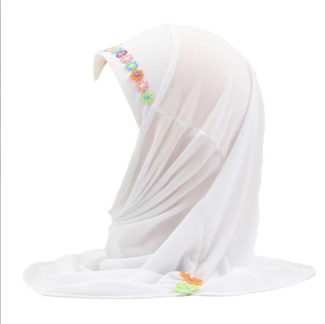 

Kids Girls Muslim Beautiful Hijab Islamic Arab Scarf Shawls Flower Pattern Ramadan белый