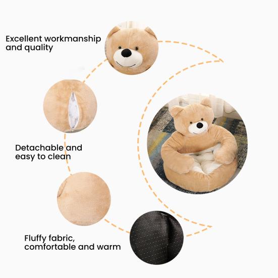 Pat pentru câine ursuleț de pluș, cald, pufos, canapea pat pentru pisici cu brațe, antiderapant, detașabil, lavabil, pat confortabil ursuleț pentru pisici, câini
