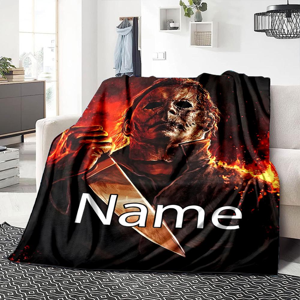 Custom Name Horror Movie Night Party Blanket For Couch Bed Plush Cozy Fuzzy Blanket Super Soft Warm Blankets For Fall And Winter 0916171