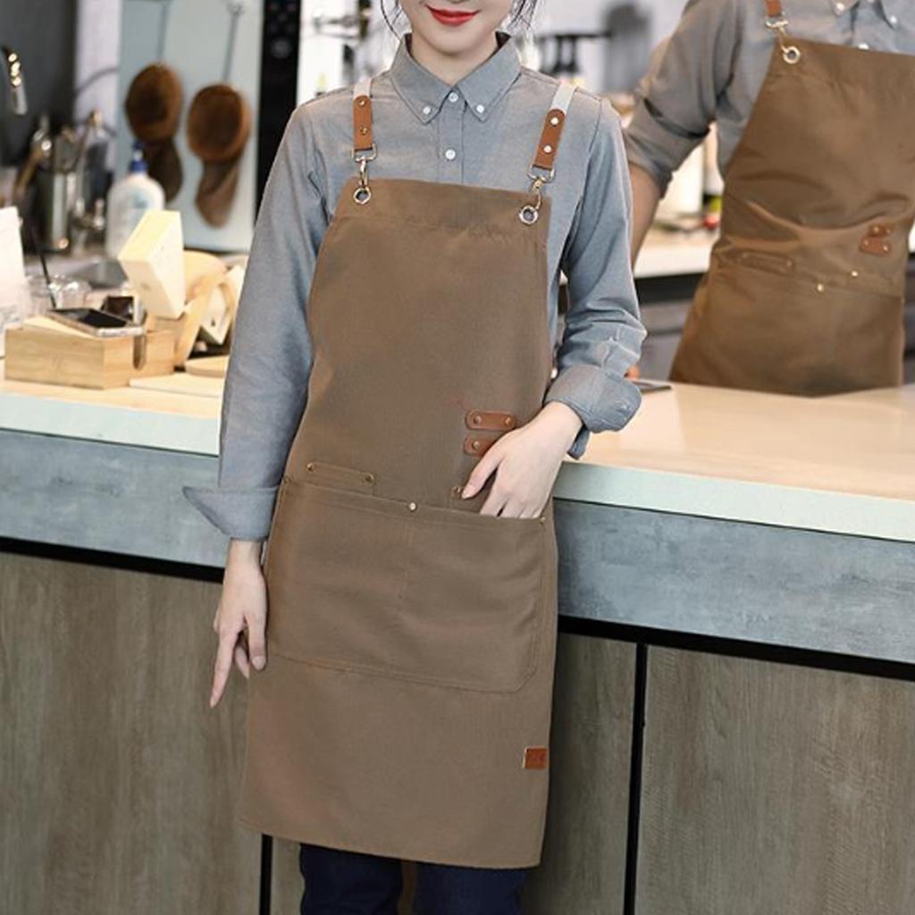 Canvas Apron Waterproof Adjustable Strap Stylish Comfortable Chef Apron for Coffee Nail Baking Shop