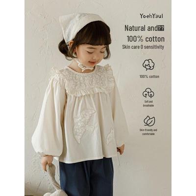 YOYO Girls' Flying Bird Embroidered Cotton Doll Blouse
