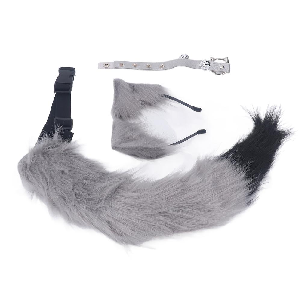 Cat Ears and Wolf Animal Tail Cosplay Costume Faux   Hair Clip Headdress Halloween Leather Neck Chocker Set Animal Cosplay Party Costume