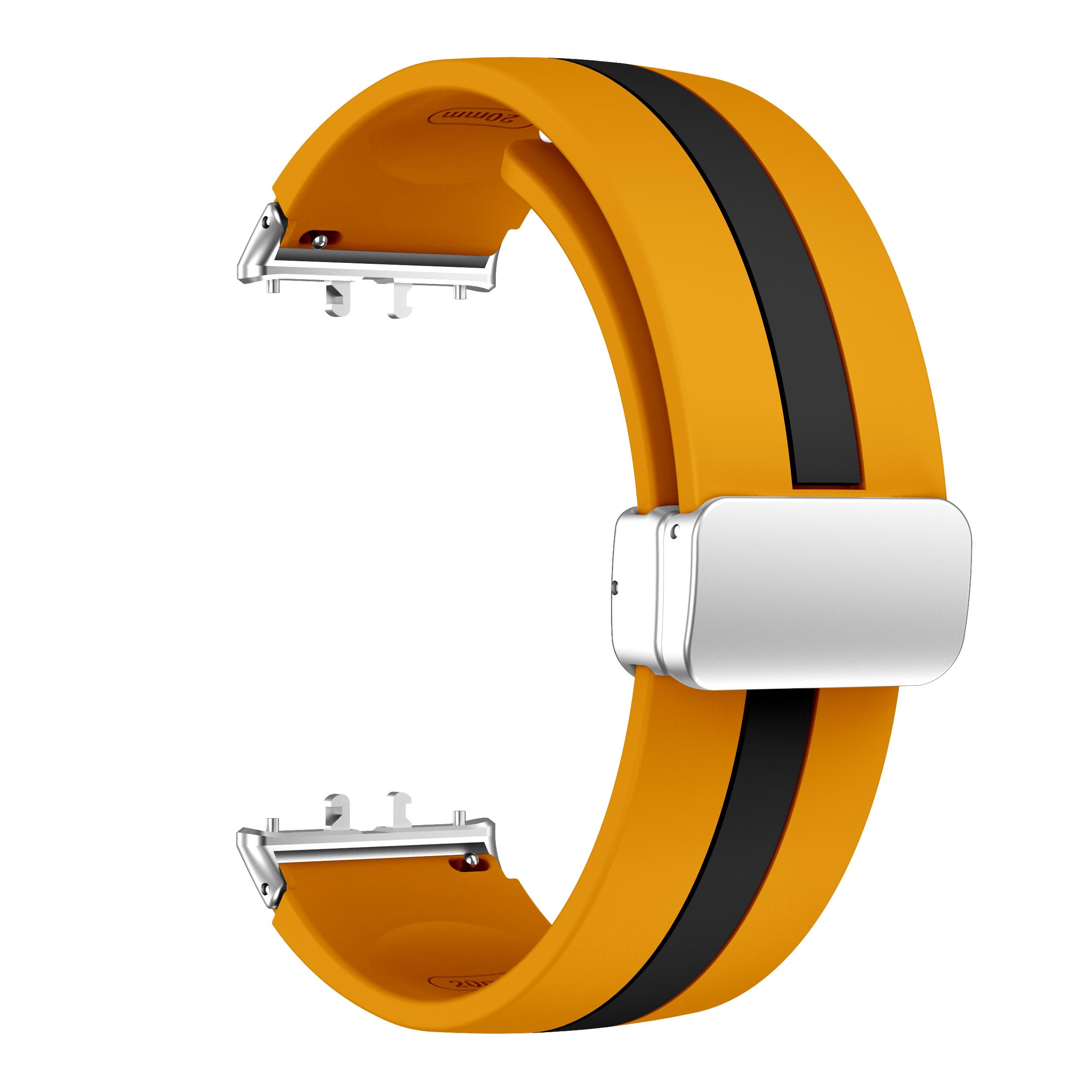 

Подходит для Samsung Galaxy Fit3 магнитная складная застежка вертикальная полоска двухцветный силиконовый ремешок жёлтый