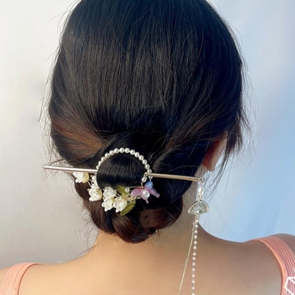 Vintage Hanfu Hairpin Elegant Pearls Hair Sticks Gift Floral Hair Accessory  Wedding