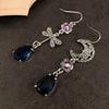 New Style Creative Dragonfly Star Asymmetrical Earrings  Trend Blue Teardrop Dangle Hook Earrings