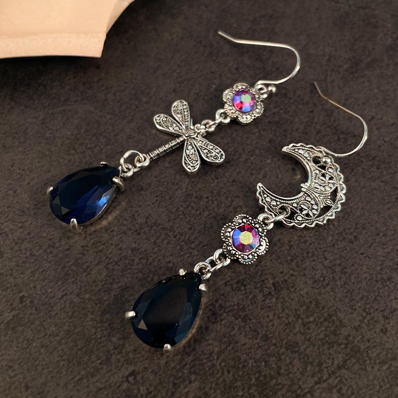 New Style Creative Dragonfly Star Asymmetrical Earrings  Trend Blue Teardrop Dangle Hook Earrings