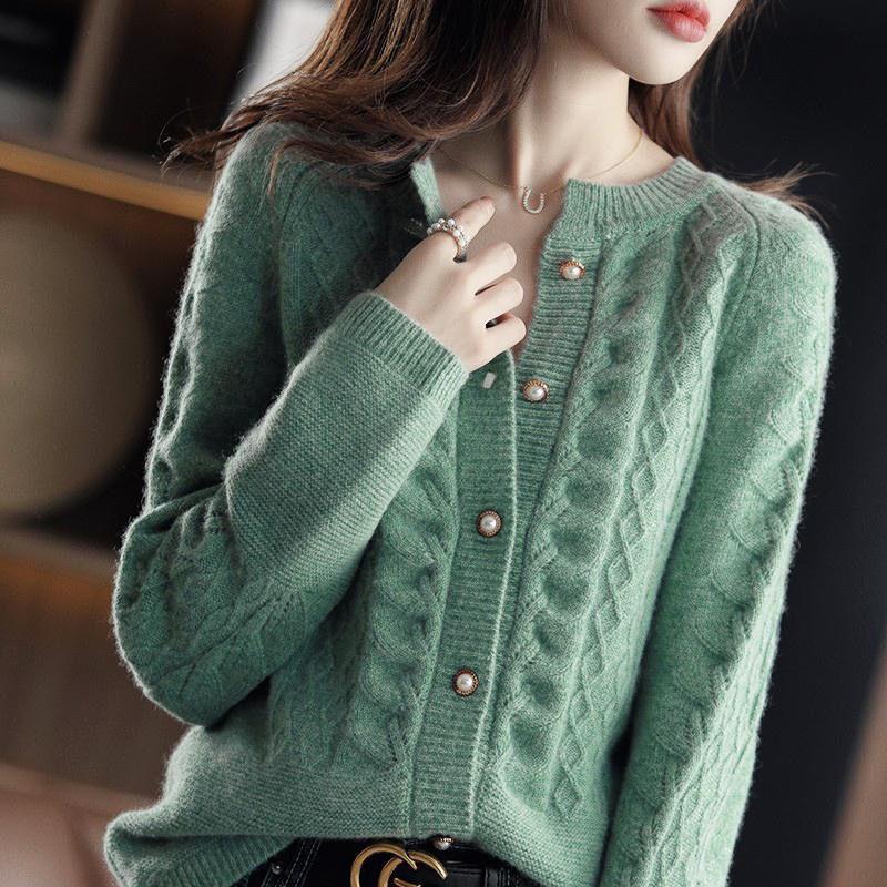 Retro Twisted Knitted Cardigan Jacket Women's Spring and Autumn Loose Temperament Sweater