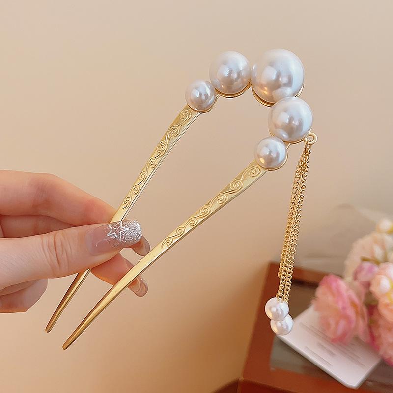 סיכת ראש אלגנטית בצורת U עם ציציות לנשים - אביזר שיער בסגנון צ'יפאו עתיק