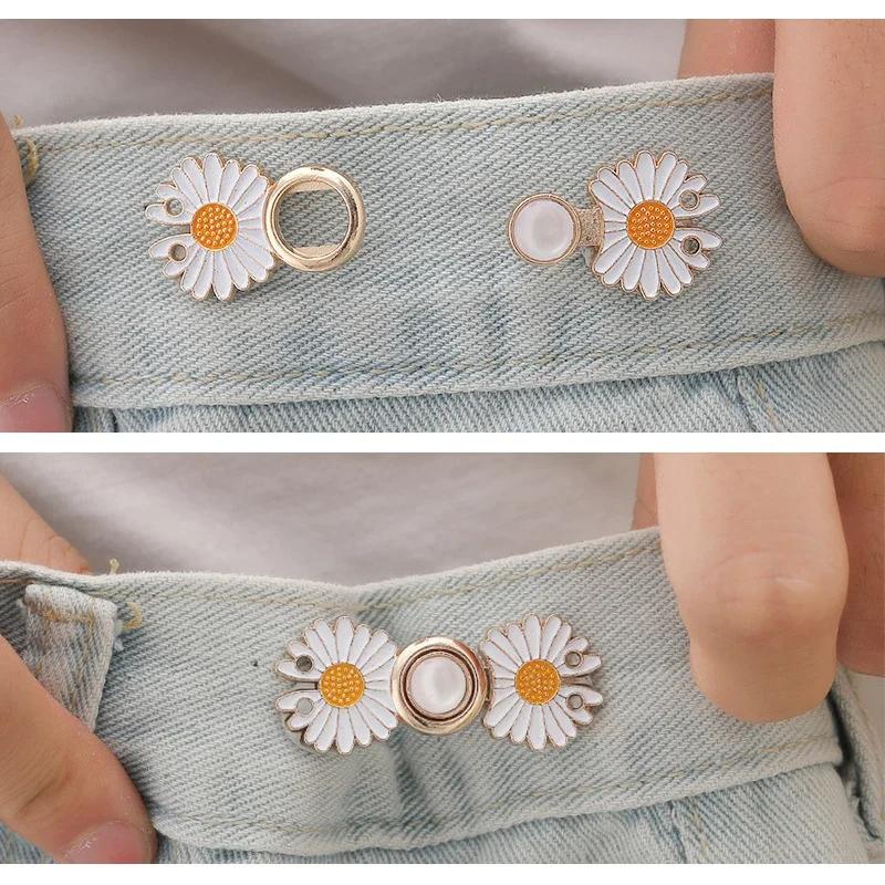 Reusable Metal Buttons Pearl Snap Fastener Pants Pin Retractable Button Sewing-on Buckles for Jeans Perfect Fit Reduce Waist
