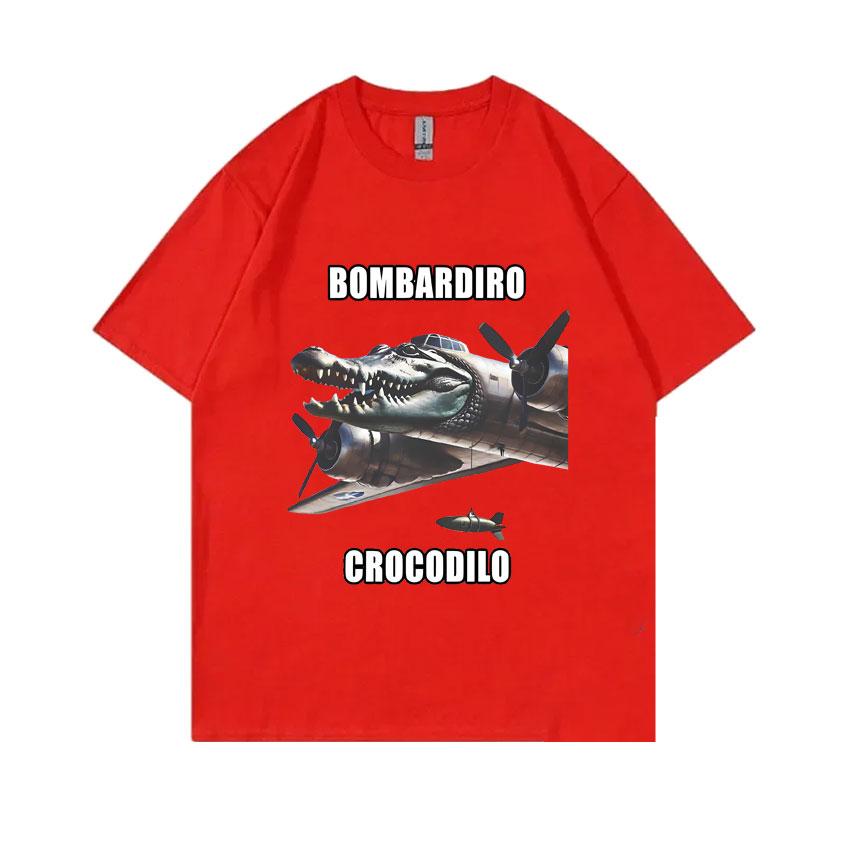 Bombardiro Crocodilo Funny Crocodile Plane Bomber Meme Graphic T-shirts Men Hilarious Humor Brain Rot Tops 100% Cotton T Shirts