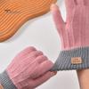 1 Pair Unisex Winter Gloves Knitted Thick Warm Color Matching Touch Screen Anti-slip Elastic Soft Warm Thick Plush Cycling Riding Gloves