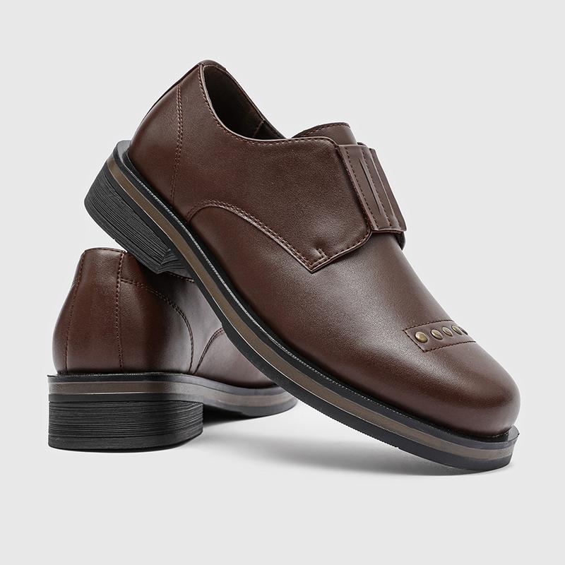 Fashion Retro Solid-Color Men's Leather Elastic Loafers Fashionable Walking Shoe Anti-Slip Flat Shoe For Daily Wear In Autumn And Winter