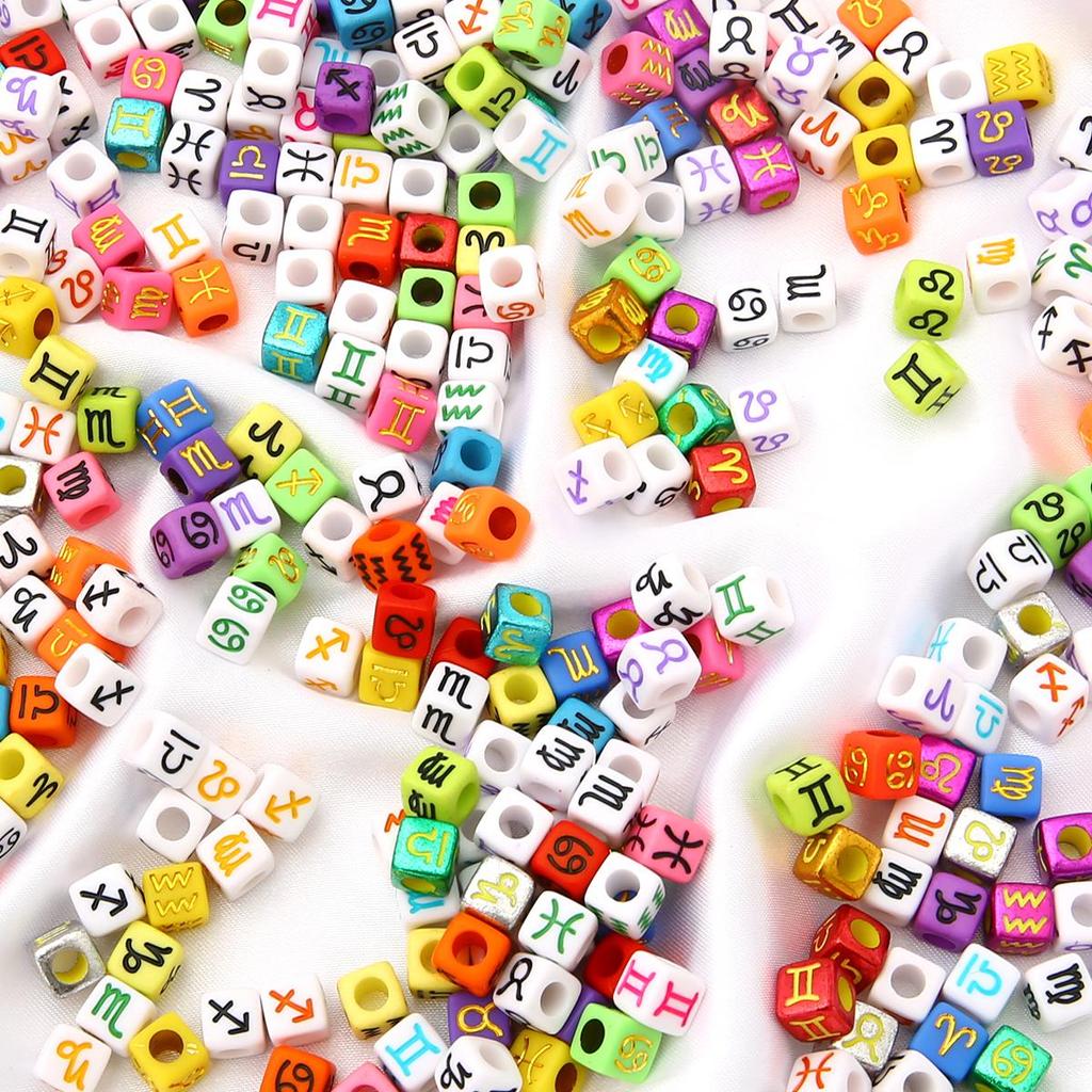 50pcs 7x7mm Acrylic Cubes Constellation Beads For DIY Jewelry Making Necklace Bracelet