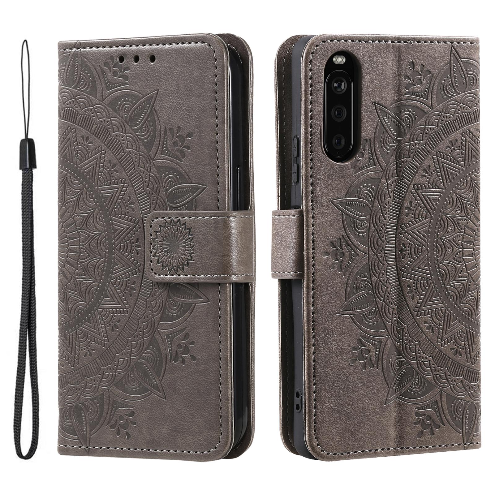 

For Sony Xperia 10 VI Case Mandala Flower Imprinted Flip Stand Phone Cover Grey
