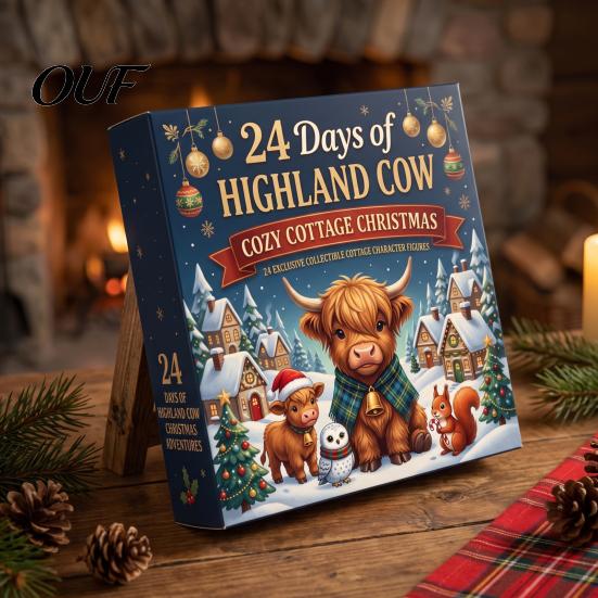 Cute Highland Cow Figurines 24 Days 3D Advent Calendar 2026, Farm Cattle Christmas Seasonal Home Decor Items Countdown Calendar, Collectible