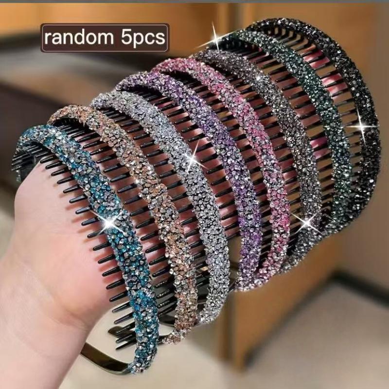 Shiny Rhinestone Headband Non Slip Teeth Design 1/2/4/5/6Pcs Fashion Hair Band for Girls Prom Daily Outing Party Wear