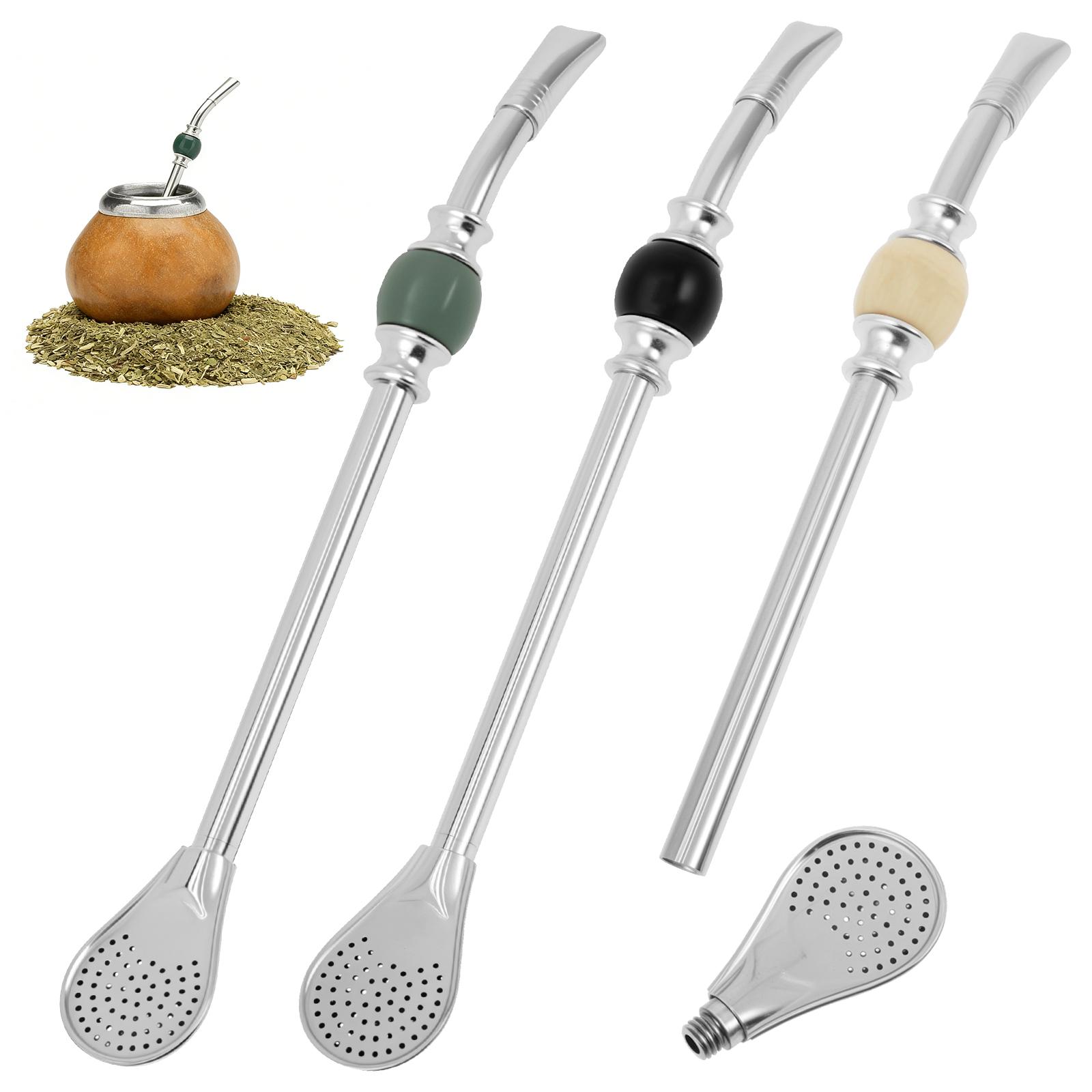 3Pcs Stainless Steel Bombilla Mates for Yerba Mate & Loose Leaf Tea Detachable Yerba Mate Curved Straw Tip Coffee Stirring Straw