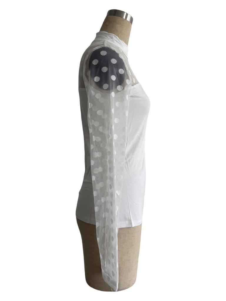 Frühlings-Netz-Pünktchen-Patch Damen Langarm-Oberteil Stehkragen Pullover Schlank Figurschmeichelnd Vielseitig Mode Lässig Schlanke Passform Damen Elegantes Oberteil