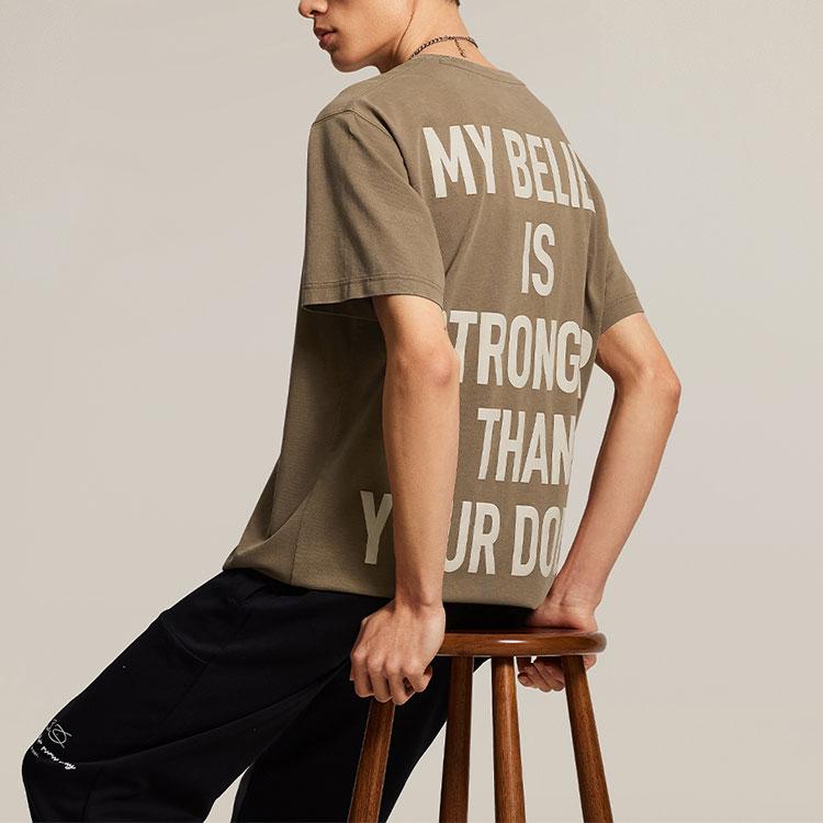 Li Ning Wade Series Character Letter Comfortable Versatile Breathable Short Sleeve T-Shirt Men Tops Cocoa-Brown AHSU163-7