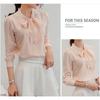 Summer Autumn Women Pink White Chiffon Blouse Fashion Korean Style Bow Tie Collar Ladies Shirt Office Casual Long Sleeve Base Top