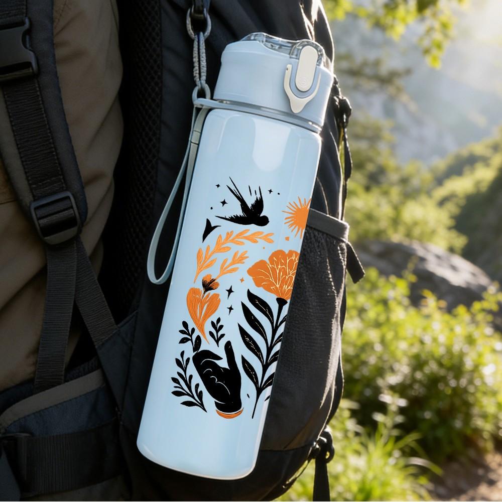 1PC Autumn Floral Horse Art 750ml Color Plastic Sports Water Bottle Leakproof Flip Straw Lid Suitable for Sports Office Home Use