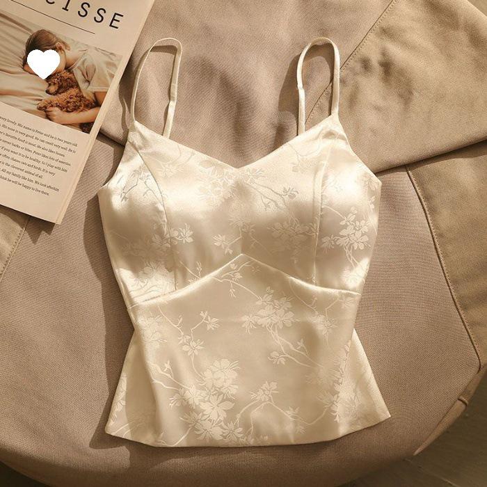 

Extra-Large National Style Jacquard Satin Camisole Vest - Women s Slimming Base Top for Summer/Autumn L (115-130 jin)