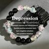 Pink Green Burst Flower Black Agate Bracelet: Emotional Healing & Mood Balance, 10mm