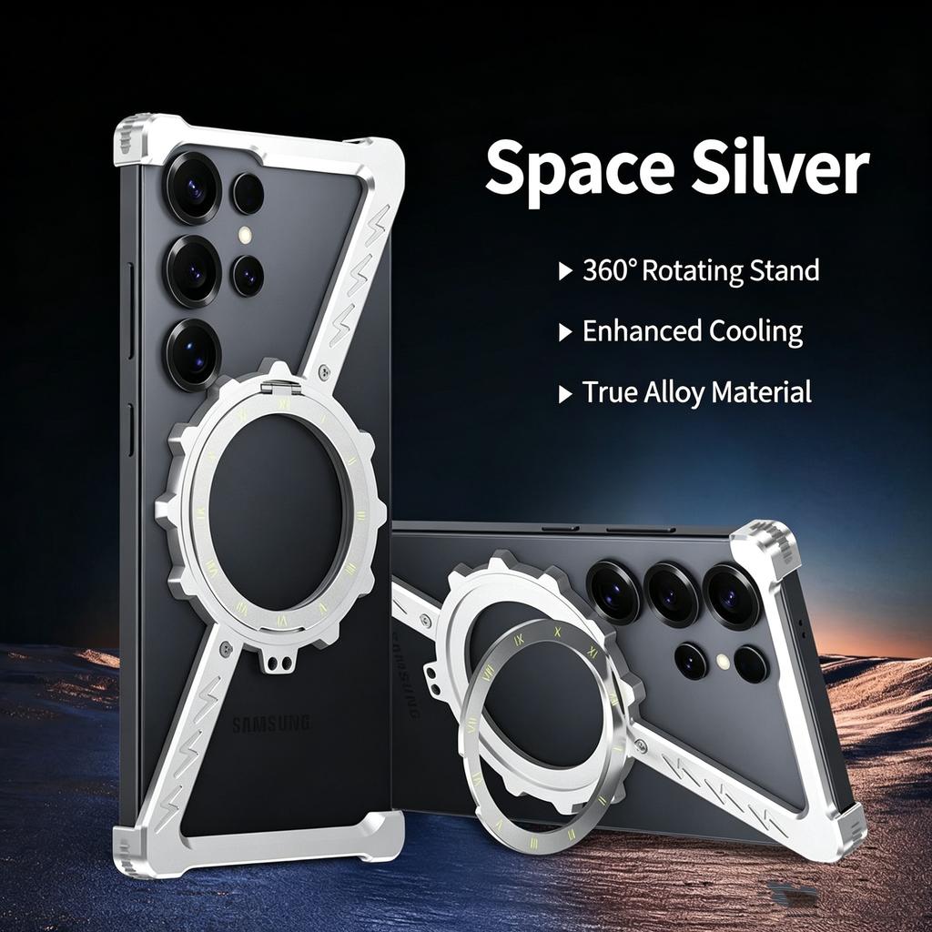 Metal Frameless Phone Case for Samsung Galaxy S26 S25 S24 S23 S22 Ultra With Stand 360° Rotation Magsafe Bumper Protective Cover